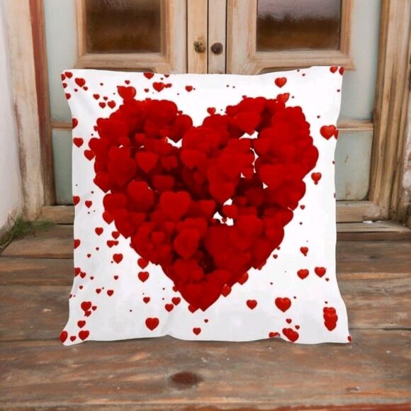 1 Red Valentine's Heart Print Cushion Cover Without Filler Pillowcase Single - Picture 5 of 7